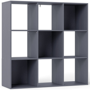 Étagère design Kalyxen rangement moderne 9 cubes effet bois gris élégant salon bureau
