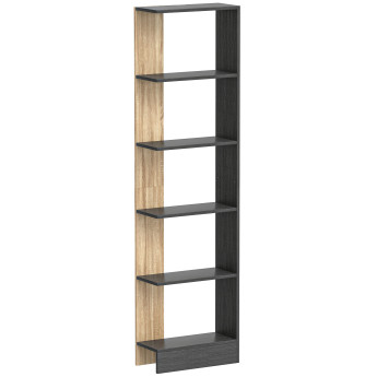 Bibliothèque Orvyna étagère design moderne rangement 5 niveaux noir effet bois clair élégant salon chambre bureau