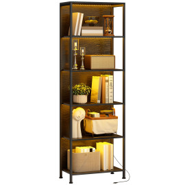 Bibliothèque Talvix étagère industrielle LED 7 couleurs rangement élégant noir