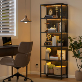 Bibliothèque Talvix étagère industrielle LED 7 couleurs rangement élégant noir