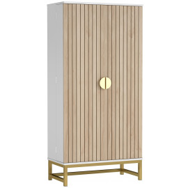Armoire Novyra design cuisine 2 portes rangement élégant effet bois acier doré blanc