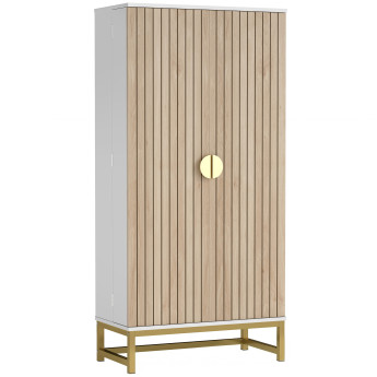 Armoire Novyra design cuisine 2 portes rangement élégant effet bois acier doré blanc