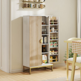 Armoire Novyra design cuisine 2 portes rangement élégant effet bois acier doré blanc