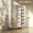 Armoire Novyra design cuisine 2 portes rangement élégant effet bois acier doré blanc