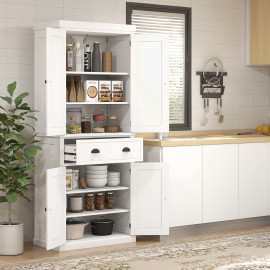 Buffet Vexora rangement élégant moderne blanc cuisine salon design 4 portes tiroir métal noir