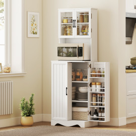 Buffet haut cuisine Solyxis rangement optimisé portes verre étagères épices blanc élégant