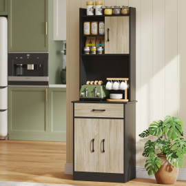Buffet Cuisine Delyra Rangement Élégant Noir Effet Bois Clair Design Moderne 60x40x180cm