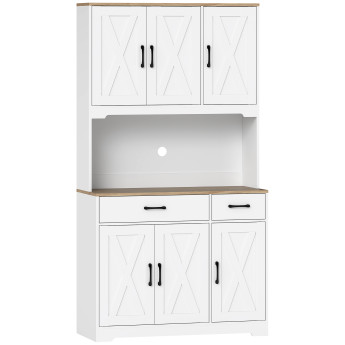 Buffet haut Yzoria rangement cuisine élégant style ferme bicolore bois naturel blanc