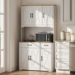Buffet haut Yzoria rangement cuisine élégant style ferme bicolore bois naturel blanc