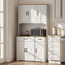 Buffet haut Yzoria rangement cuisine élégant style ferme bicolore bois naturel blanc