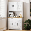 Buffet haut Yzoria rangement cuisine élégant style ferme bicolore bois naturel blanc