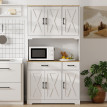 Buffet haut Yzoria rangement cuisine élégant style ferme bicolore bois naturel blanc