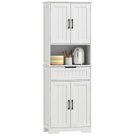 Buffet haut Xelvane rangement cuisine élégant moderne blanc étagères tiroir niche