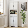 Buffet haut Xelvane rangement cuisine élégant moderne blanc étagères tiroir niche