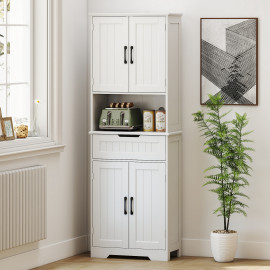 Buffet haut Xelvane rangement cuisine élégant moderne blanc étagères tiroir niche
