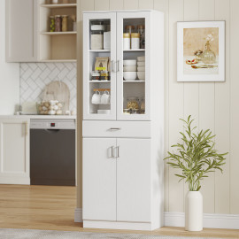 Buffet Valyx vaisselier élégant rangement cuisine moderne blanc verre étagères ajustables tiroir