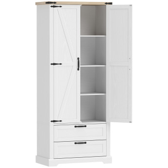 Armoire de cuisine Orvessa rangement élégant blanc style ferme portes grange étagères réglables
