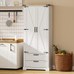 Armoire de cuisine Orvessa rangement élégant blanc style ferme portes grange étagères réglables