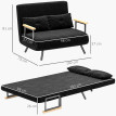 Canapé convertible Dreval noir velours 2 places confortable et réglable