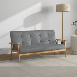 Canapé scandinave Alagna design épuré confort moelleux tissu lin gris