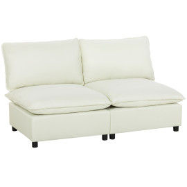 Canapé 2 places Vézecourt modulable et élégant en tissu crème pour salon cosy et spacieux