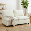 Canapé 2 places Vézecourt modulable et élégant en tissu crème pour salon cosy et spacieux