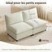 Canapé 2 places Vézecourt modulable et élégant en tissu crème pour salon cosy et spacieux