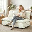 Canapé 2 places Vézecourt modulable et élégant en tissu crème pour salon cosy et spacieux