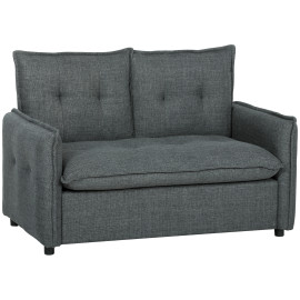 Canapé 2 places Florinde design capitonné confortable tissu anthracite gris foncé pour petits espaces