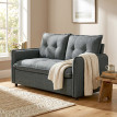 Canapé 2 places Florinde design capitonné confortable tissu anthracite gris foncé pour petits espaces