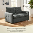 Canapé 2 places Florinde design capitonné confortable tissu anthracite gris foncé pour petits espaces