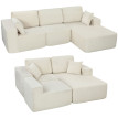Canapé d'angle Vorderthal modulable convertible en lit velours côtelé confortable et élégant crème
