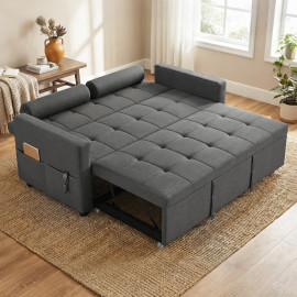 Canapé convertible Adelise design Chesterfield capitonné 2 places anthracite polyvalent salon chambre invités