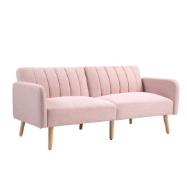 Canapé Maisbach Convertible 2 Places Design Scandinave Rose Tissu Lin Inclinable