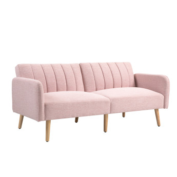 Canapé Maisbach Convertible 2 Places Design Scandinave Rose Tissu Lin Inclinable