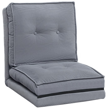 Fauteuil Convertible Dordovar Réglable Velours Côtelé Gris Canapé Sol Lit Invités
