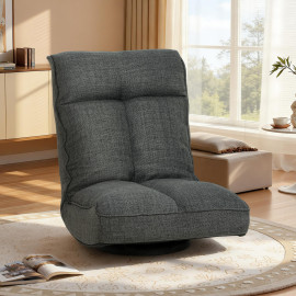 Fauteuil Zanobia Pivotant 360° Réglable Confort Lin Gris Déco Salon Détente