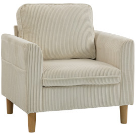 Fauteuil Jareth Style Scandinave Velours Côtelé Beige Confort Compact 120kg