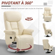 Fauteuil Osterbach relax inclinable 130° pivotant repose-pied réglable crème