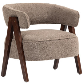 Fauteuil Nazzareno design nordique bouclette marron bois massif salon confort