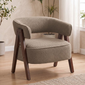 Fauteuil Nazzareno design nordique bouclette marron bois massif salon confort