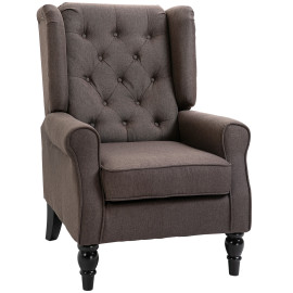 Fauteuil Recaredo Chesterfield Capitonné Tissu Chocolat Pieds Bois Élégant