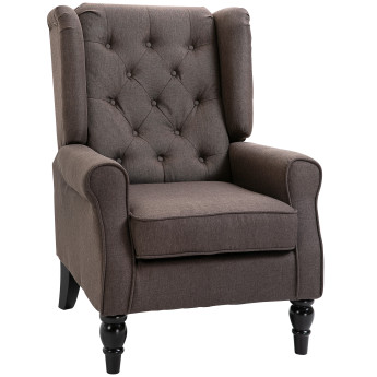 Fauteuil Recaredo Chesterfield Capitonné Tissu Chocolat Pieds Bois Élégant