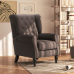 Fauteuil Recaredo Chesterfield Capitonné Tissu Chocolat Pieds Bois Élégant