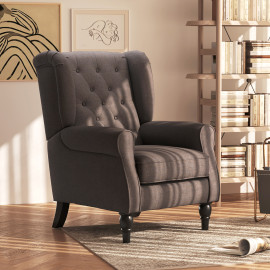 Fauteuil Recaredo Chesterfield Capitonné Tissu Chocolat Pieds Bois Élégant