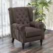 Fauteuil Recaredo Chesterfield Capitonné Tissu Chocolat Pieds Bois Élégant