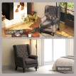 Fauteuil Recaredo Chesterfield Capitonné Tissu Chocolat Pieds Bois Élégant