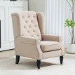 Fauteuil Fastrada Style Chesterfield Capitonné Bois Noir Tissu Beige 74x86x102 cm