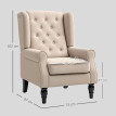 Fauteuil Fastrada Style Chesterfield Capitonné Bois Noir Tissu Beige 74x86x102 cm