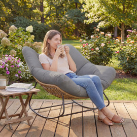 Fauteuil Éteval basculant extérieur confort nuage résistant UV gris bois naturel